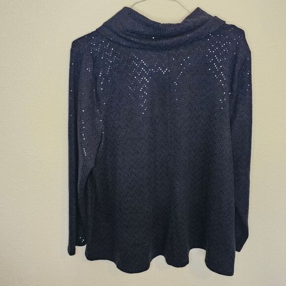 Excellent Condition Lane Bryant Navy Blue Gray Sequin Sweater Cowl Neck - Picture 3 of 3